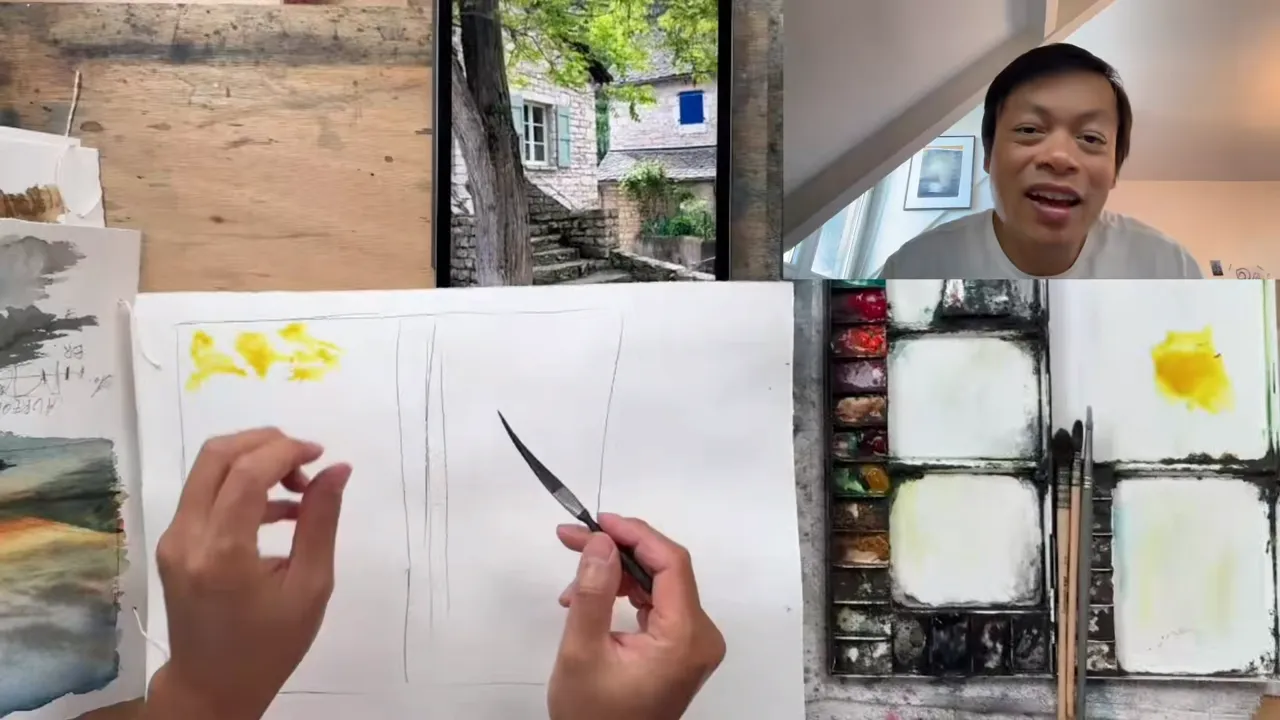 2 tree sketches: 1 in color, 1 in light and dark only.