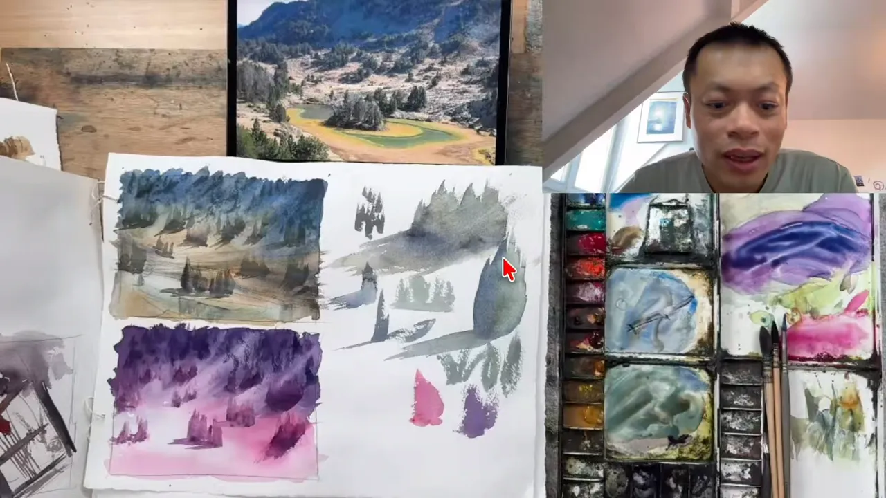 Le même paysage repris en rose et violet, sous le premier essai