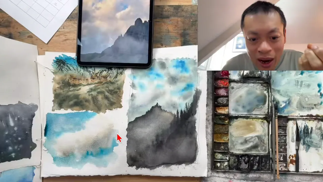 La petite esquisse de nuage à côté de l'aquarelle ratée