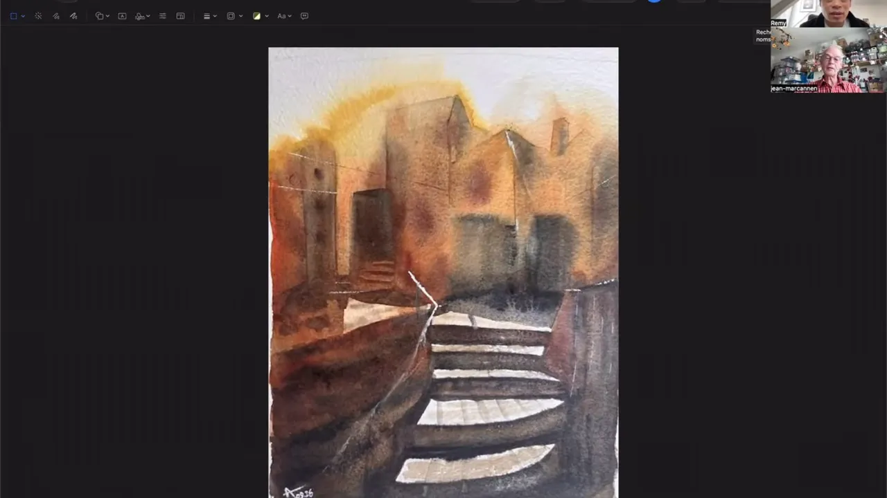 Another member's Corsican staircase, painted in warm orange and yellow tones.