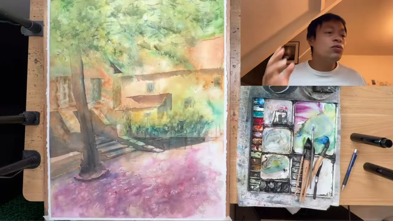 L'aquarelle finale du pas à pas, peinte à l'aveugle