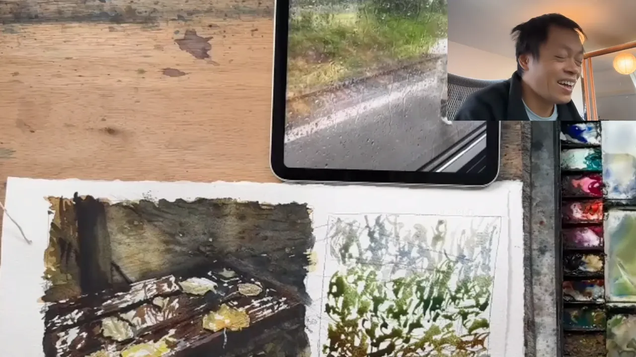 The 2 difficult live paintings: leaves on a table and water drops