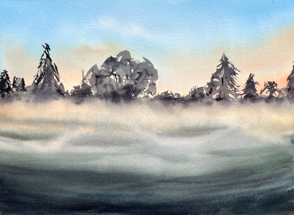 Campagne brumeuse aquarelle remy lach