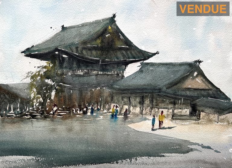 Temple d'Asie aquarelle Rémy Lach